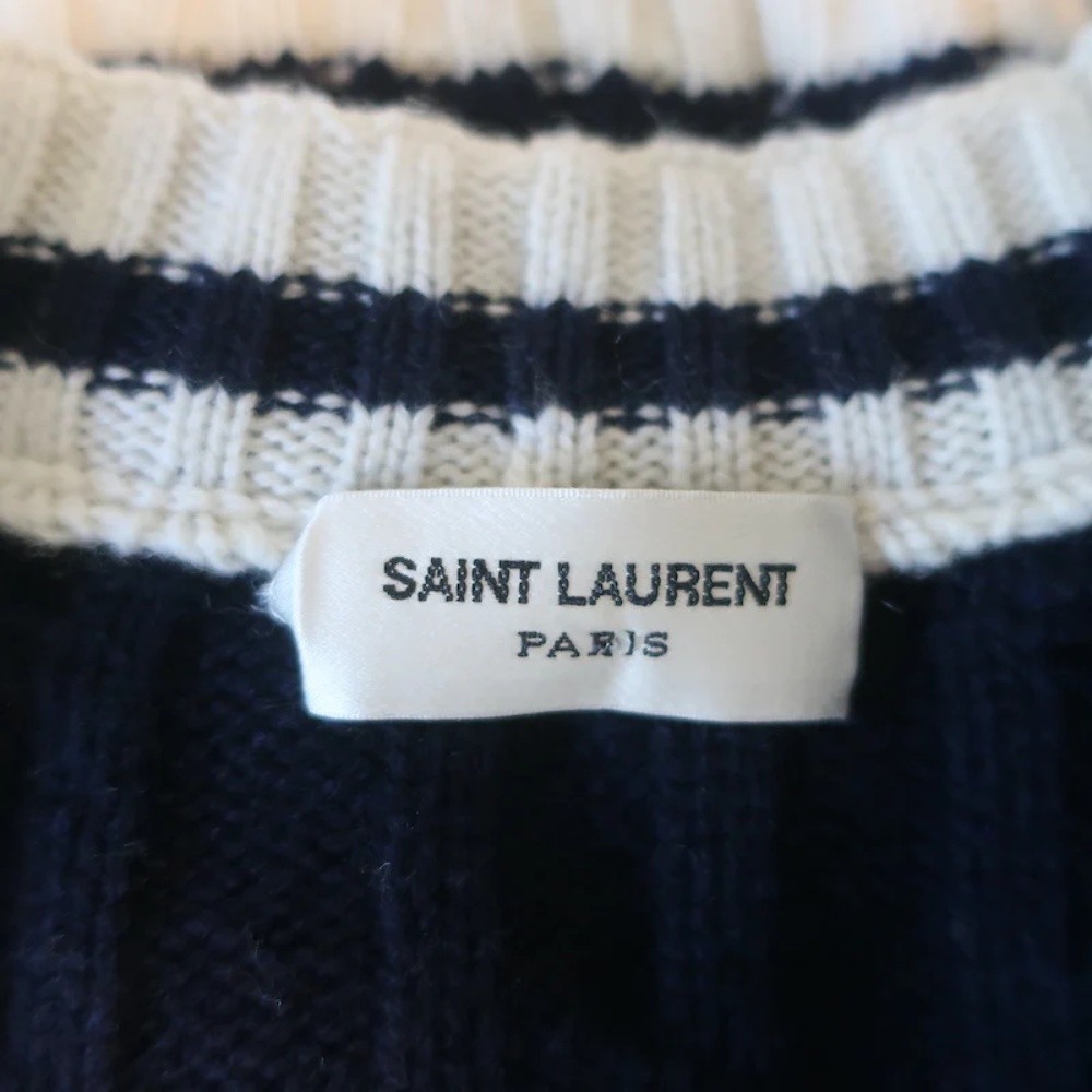 Saint Laurent Cashmere Cable Knit Cardigan Navy Size Small V-Neck Sweater - Picture 7 of 10